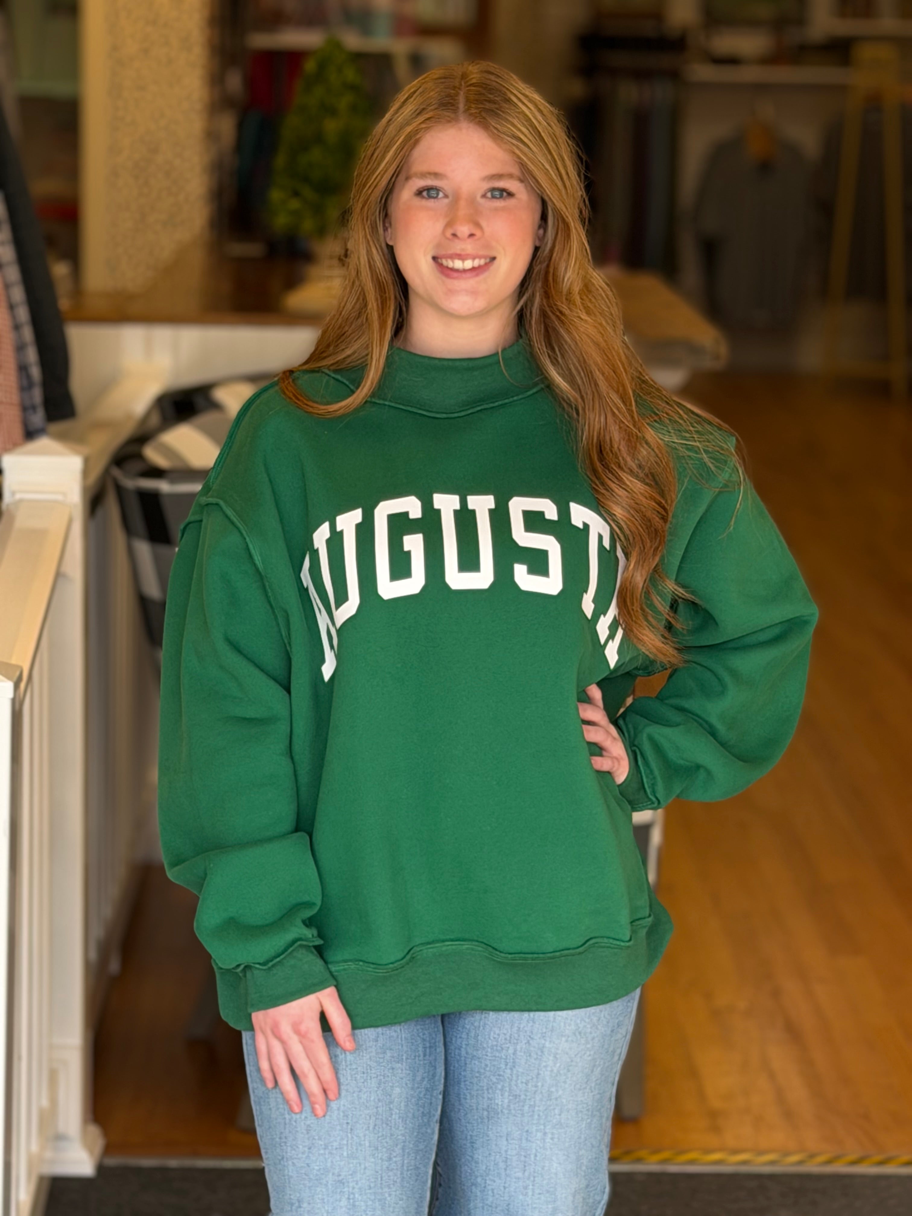 Augusta Print Mock Neck Fleece Sweatshirt - Green