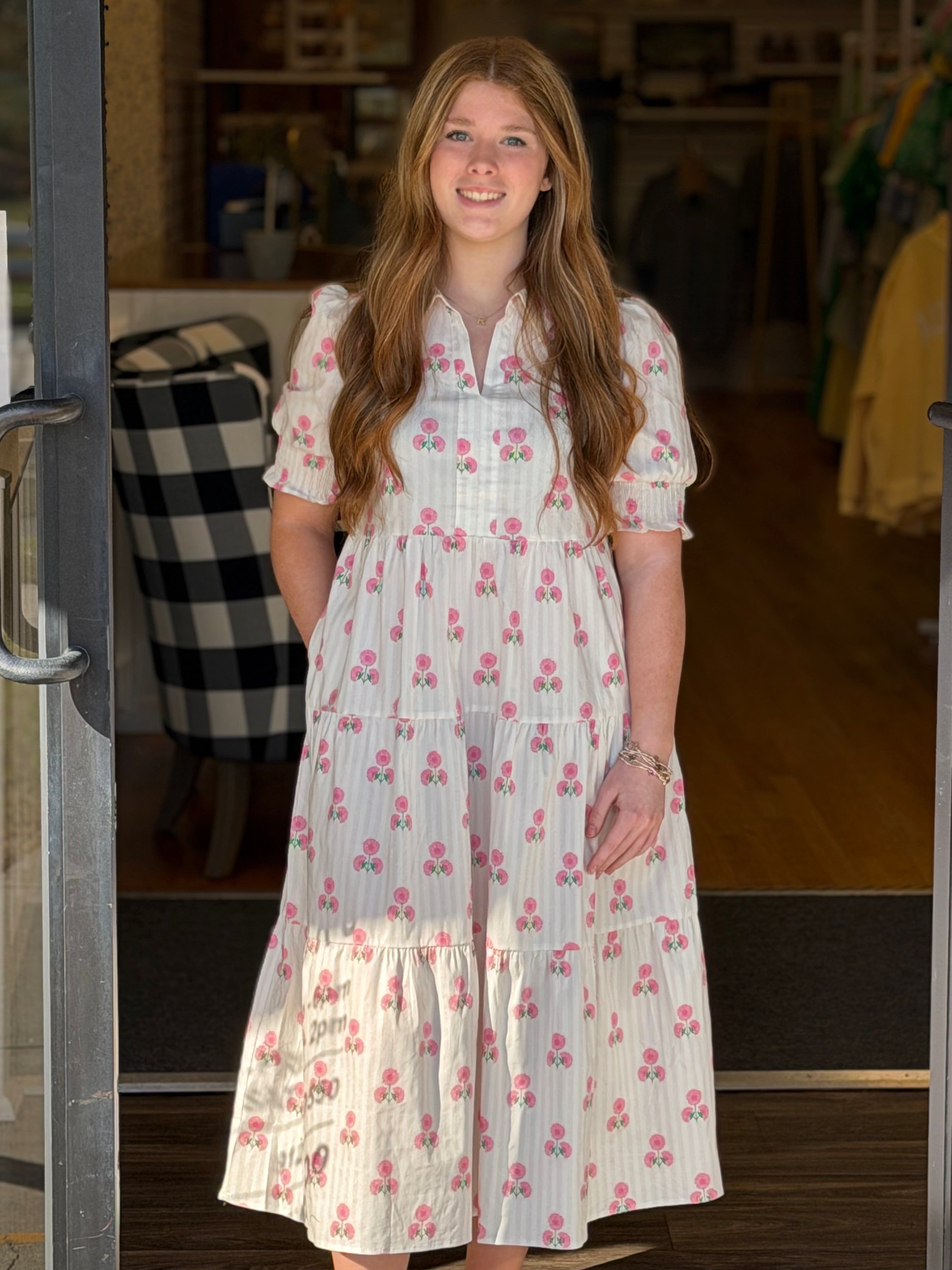 Mary Square Molly Dress - Floral Fanfare Green