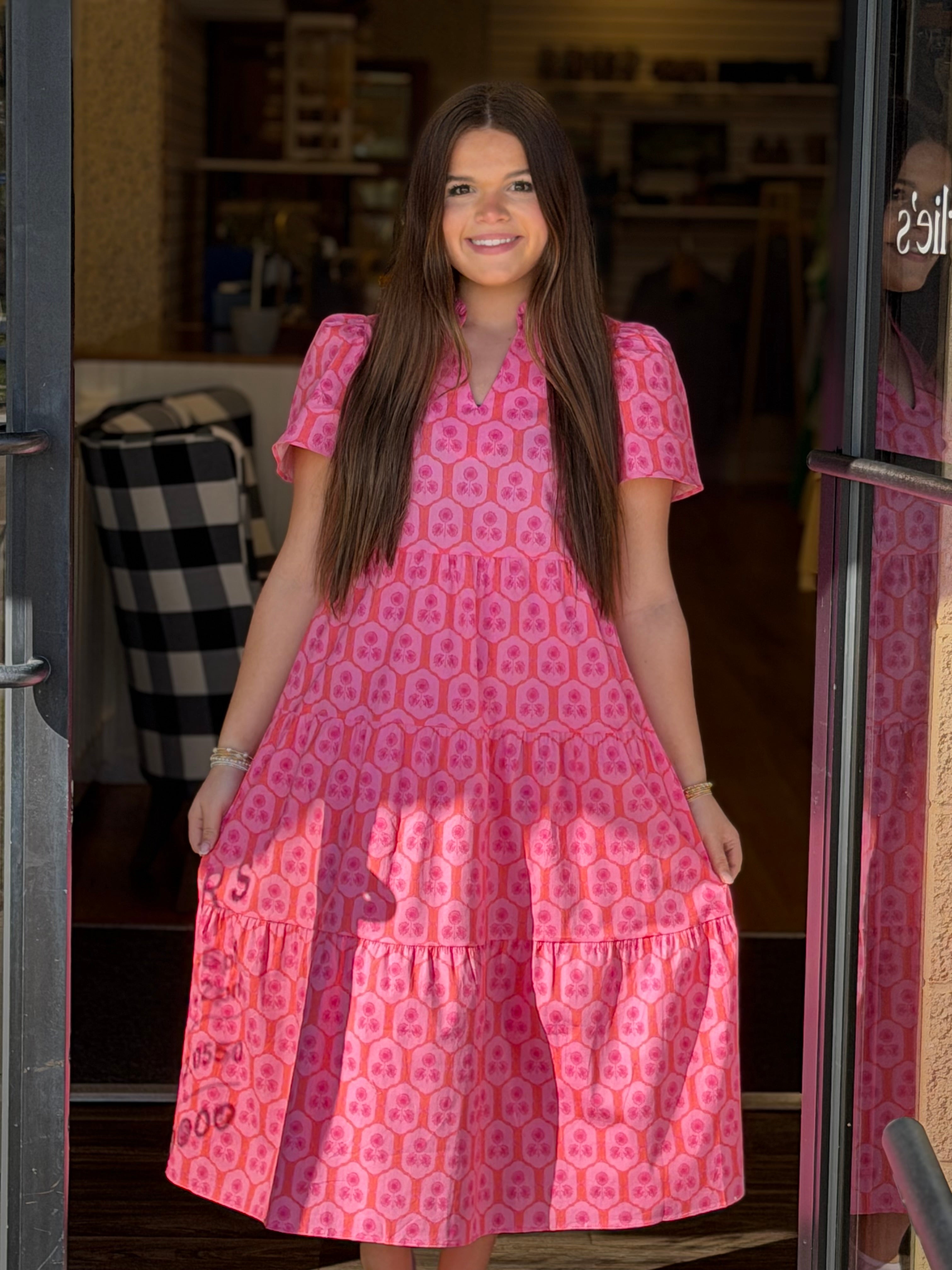 Mary Square Ivy Dress - Rosette Charm Pink