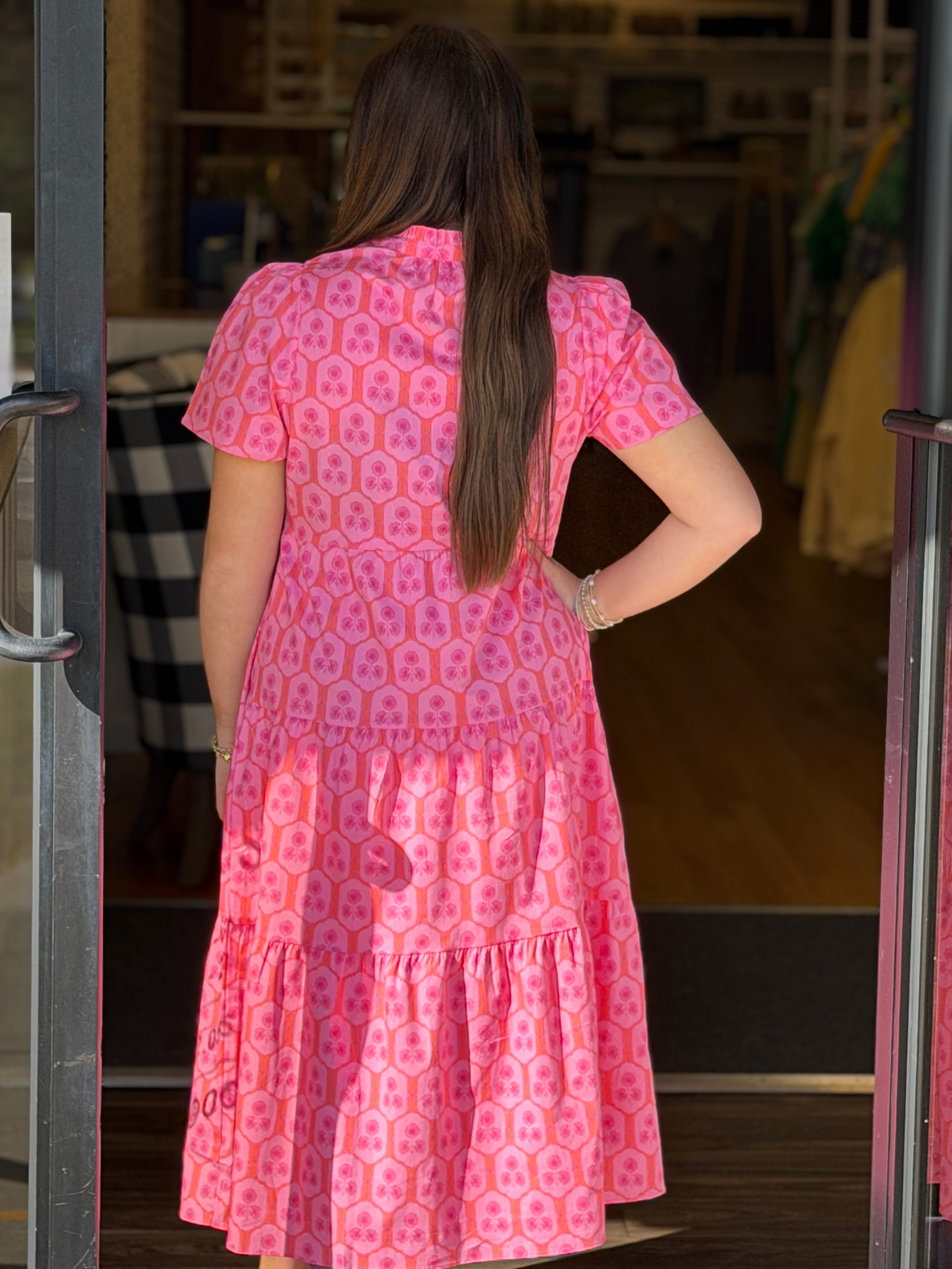 Mary Square Ivy Dress - Rosette Charm Pink