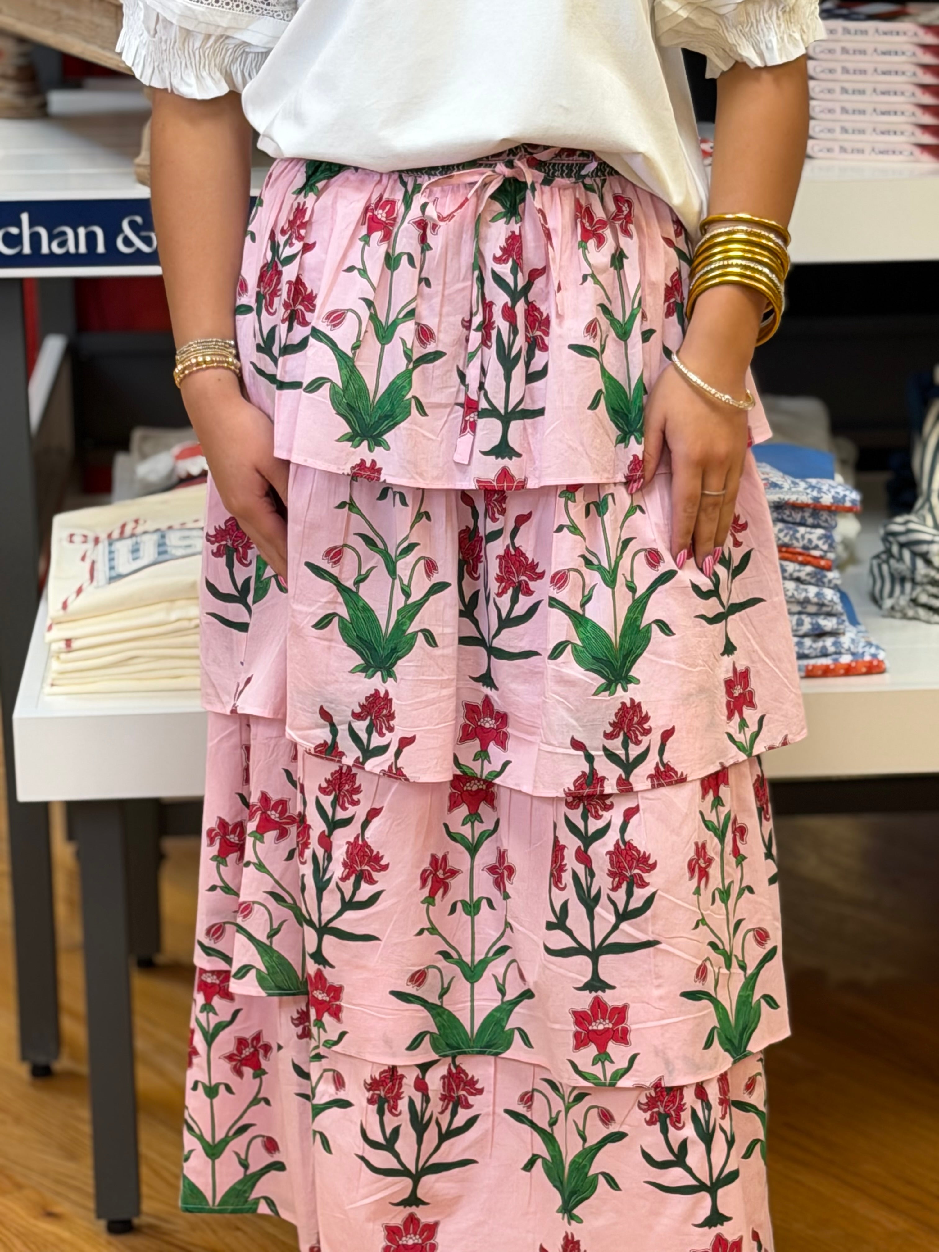 Heart of Grace Ruffle Cascade Maxi Skirt - Rose d'Iris