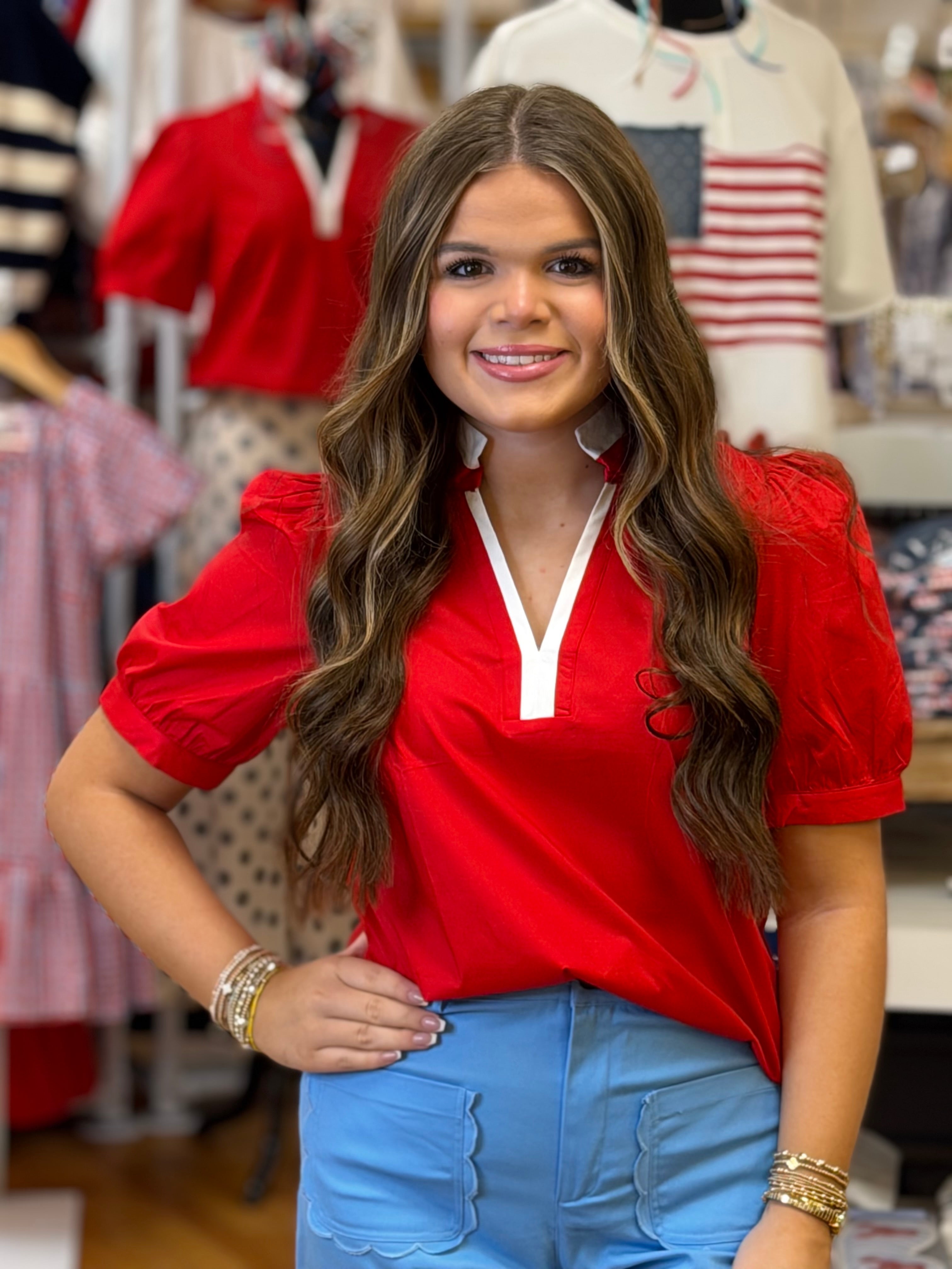 Mary Square Tricia Top in Red