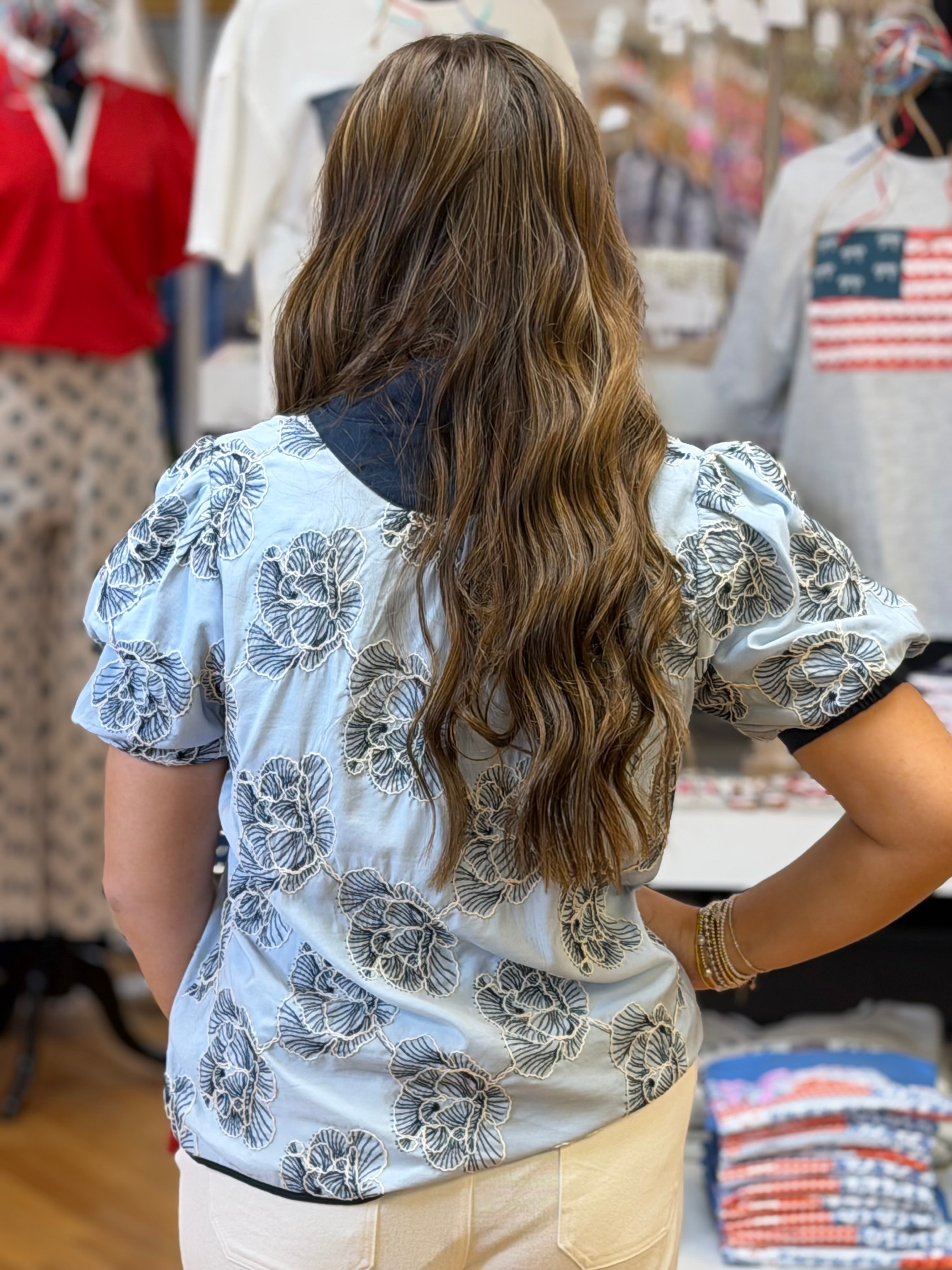 Embroidered Blue Top