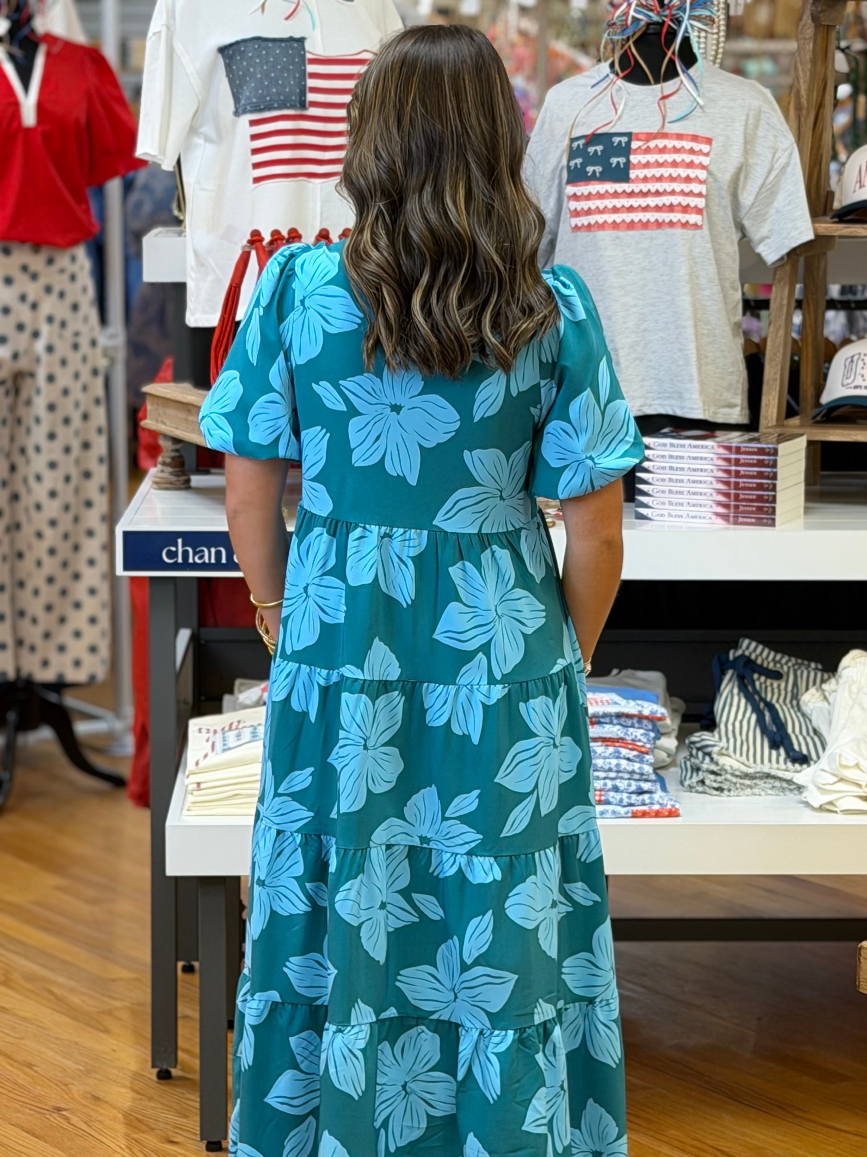 Mary Square Kinsley Dress - Lagoon Bloom Ocean