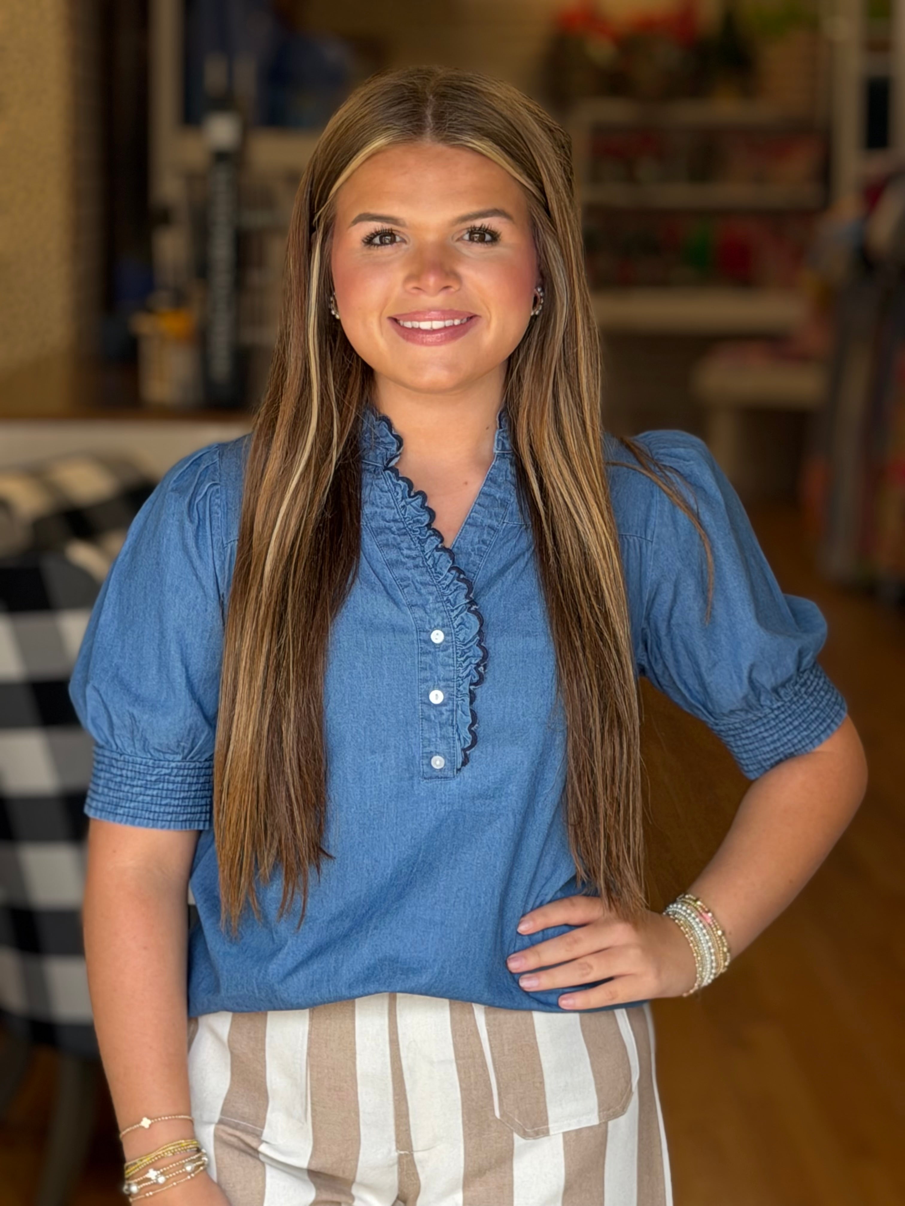 Mary Square Emmie Chambray Top