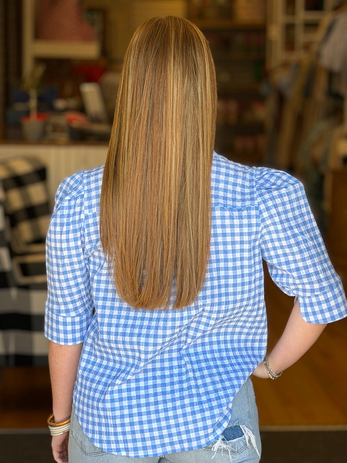 Adrienne Jodie Blue and White Gingham Top