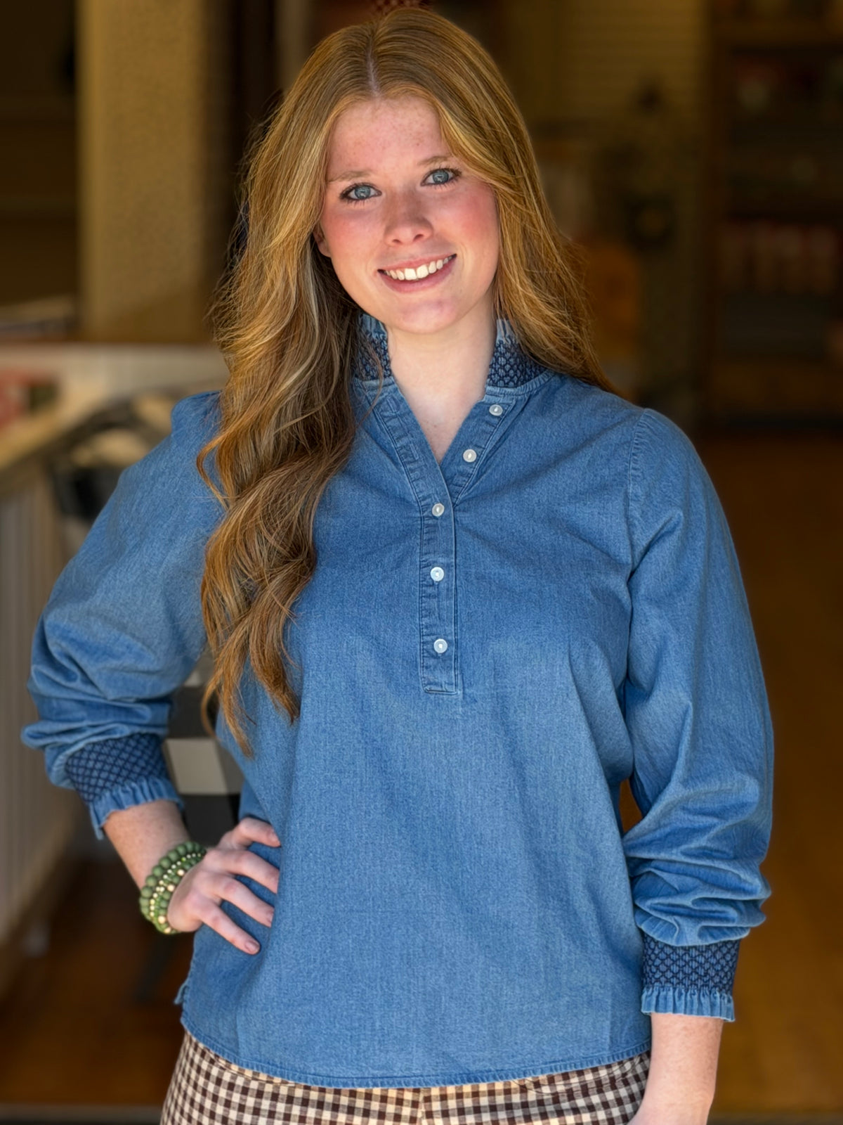 Mary Square Kimberly Chambray Top