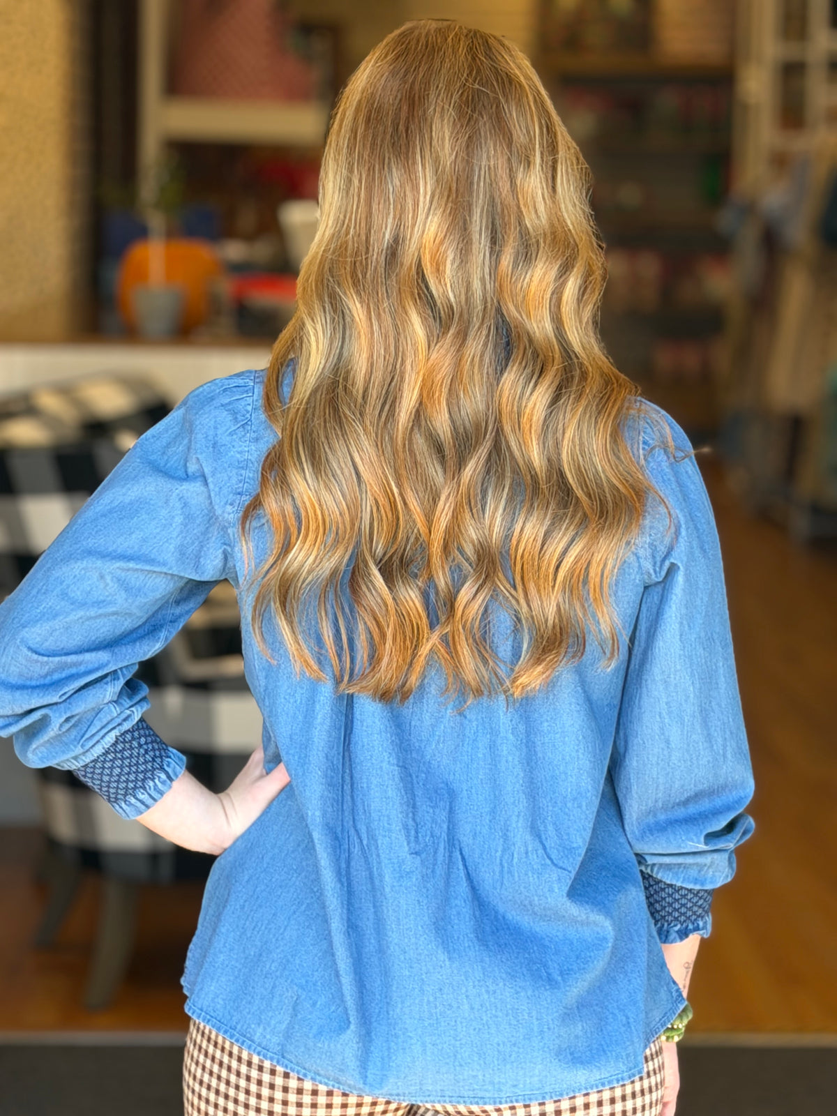 Mary Square Kimberly Chambray Top