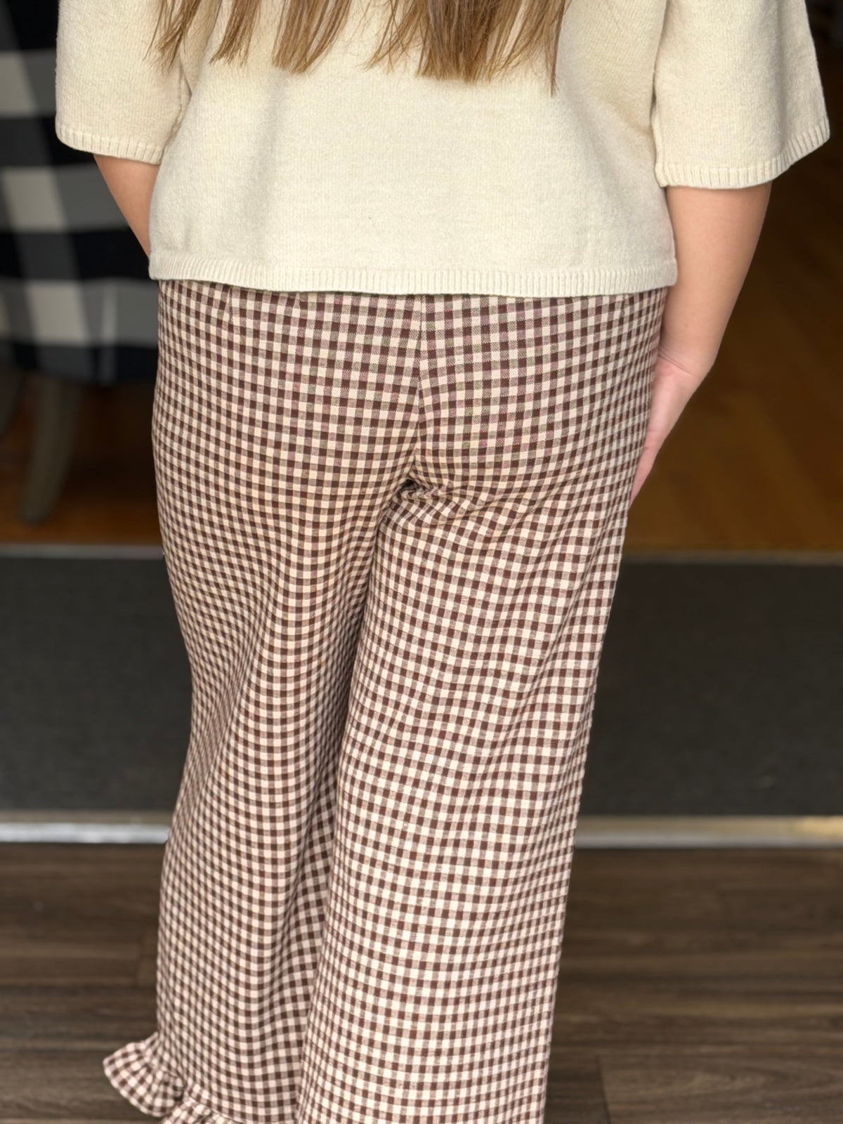 Gingham Ruffle Hem Pants