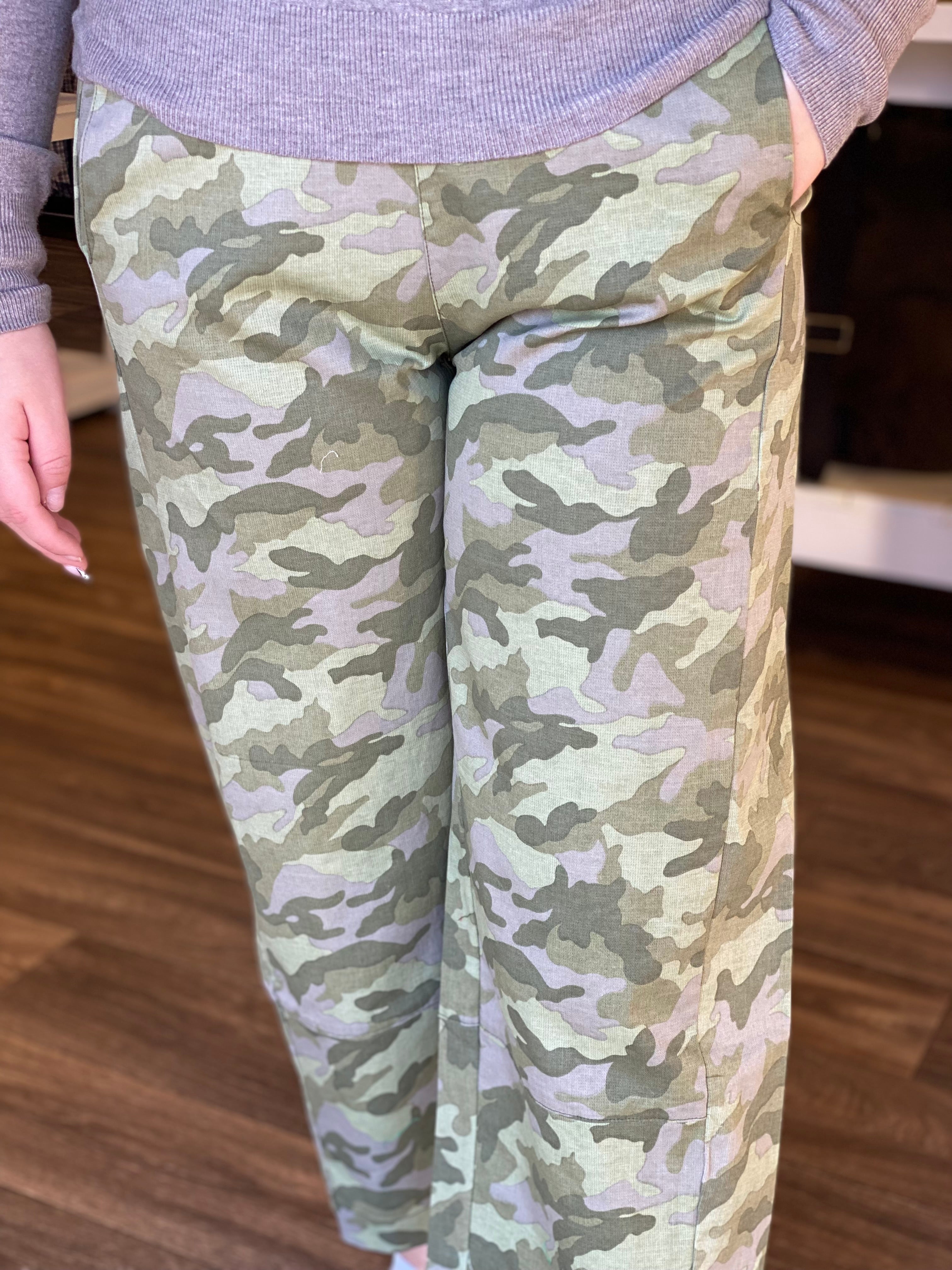 Stone Washed Military Wide Leg Pants