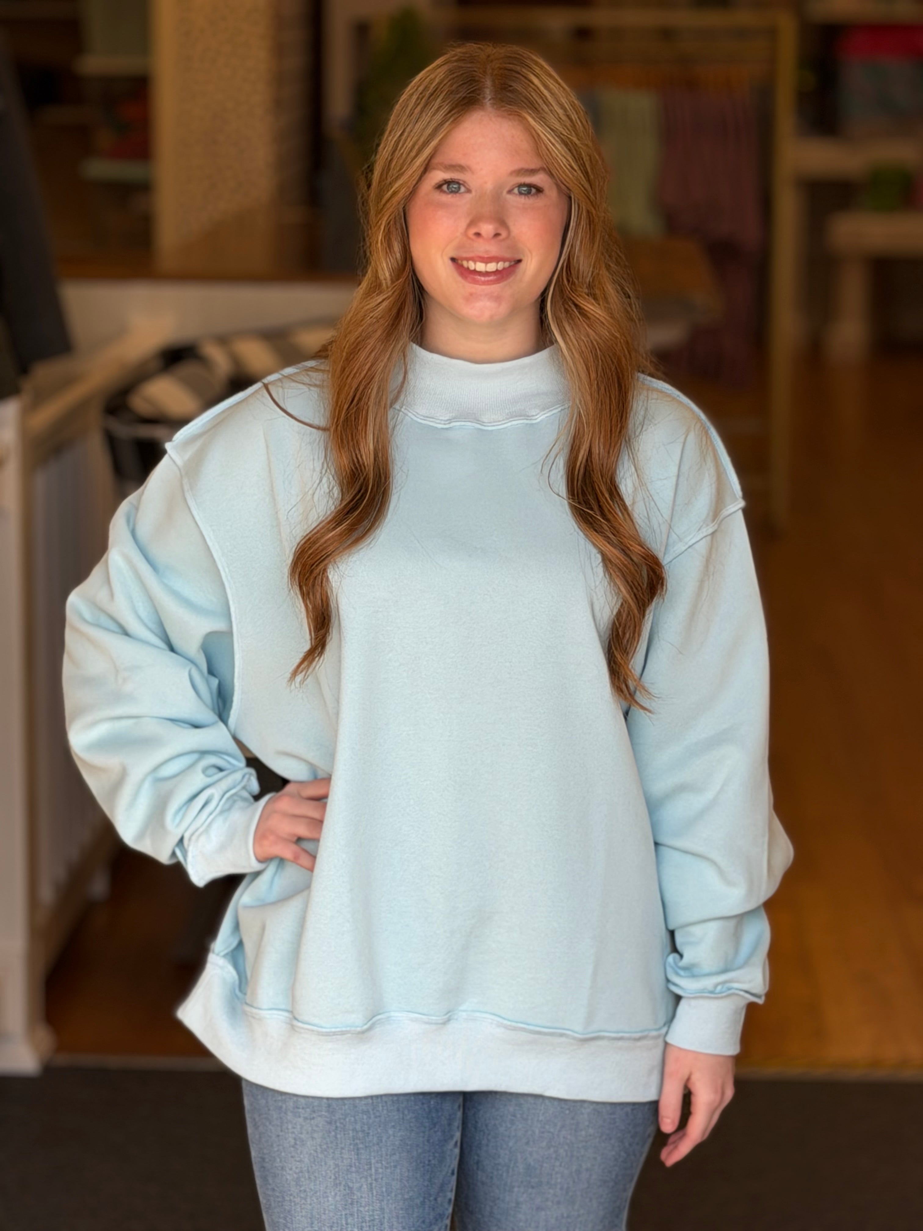 Mock Neck Oversized Sweatshirt - Light Blue