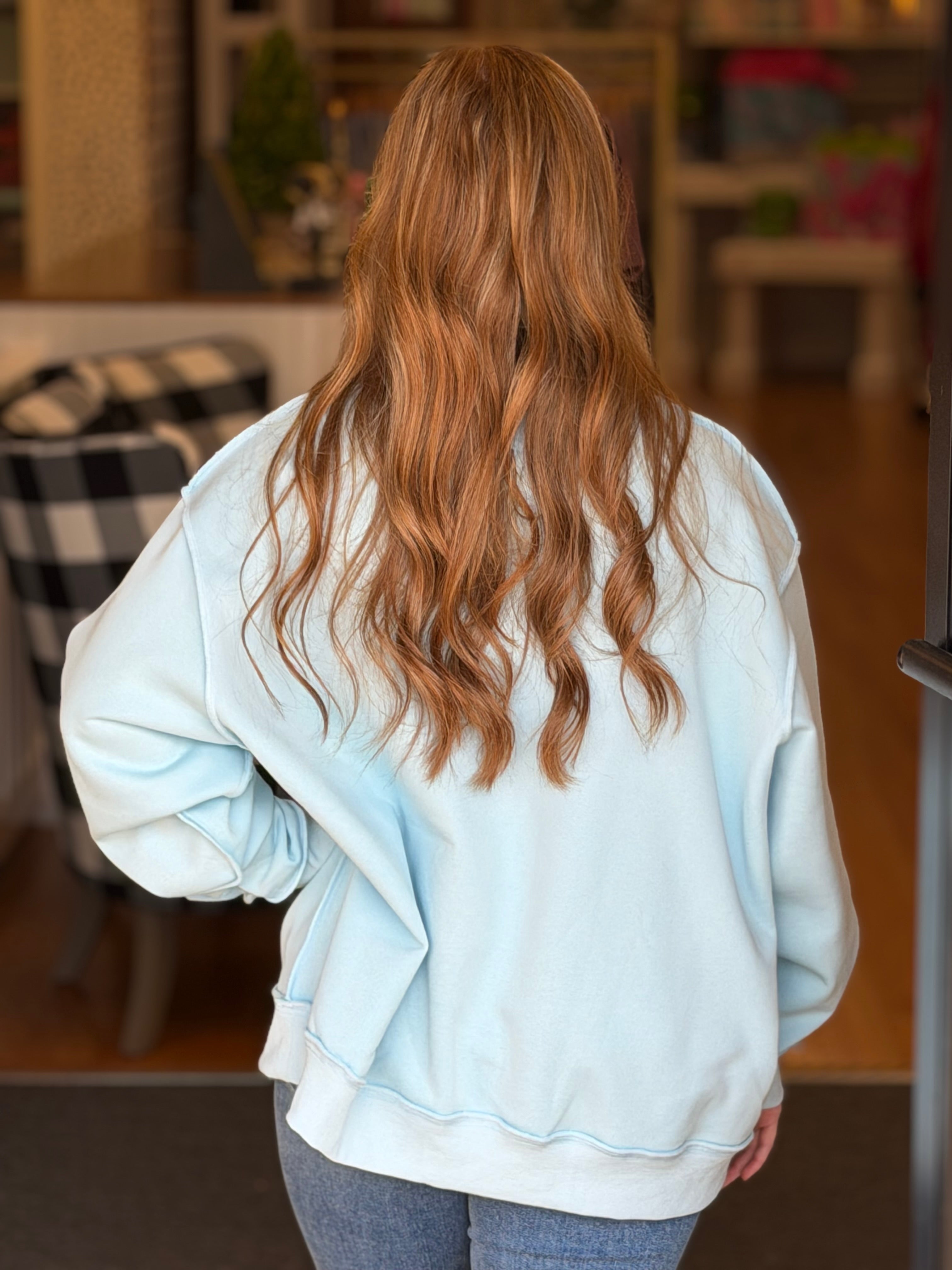 Mock Neck Oversized Sweatshirt - Light Blue