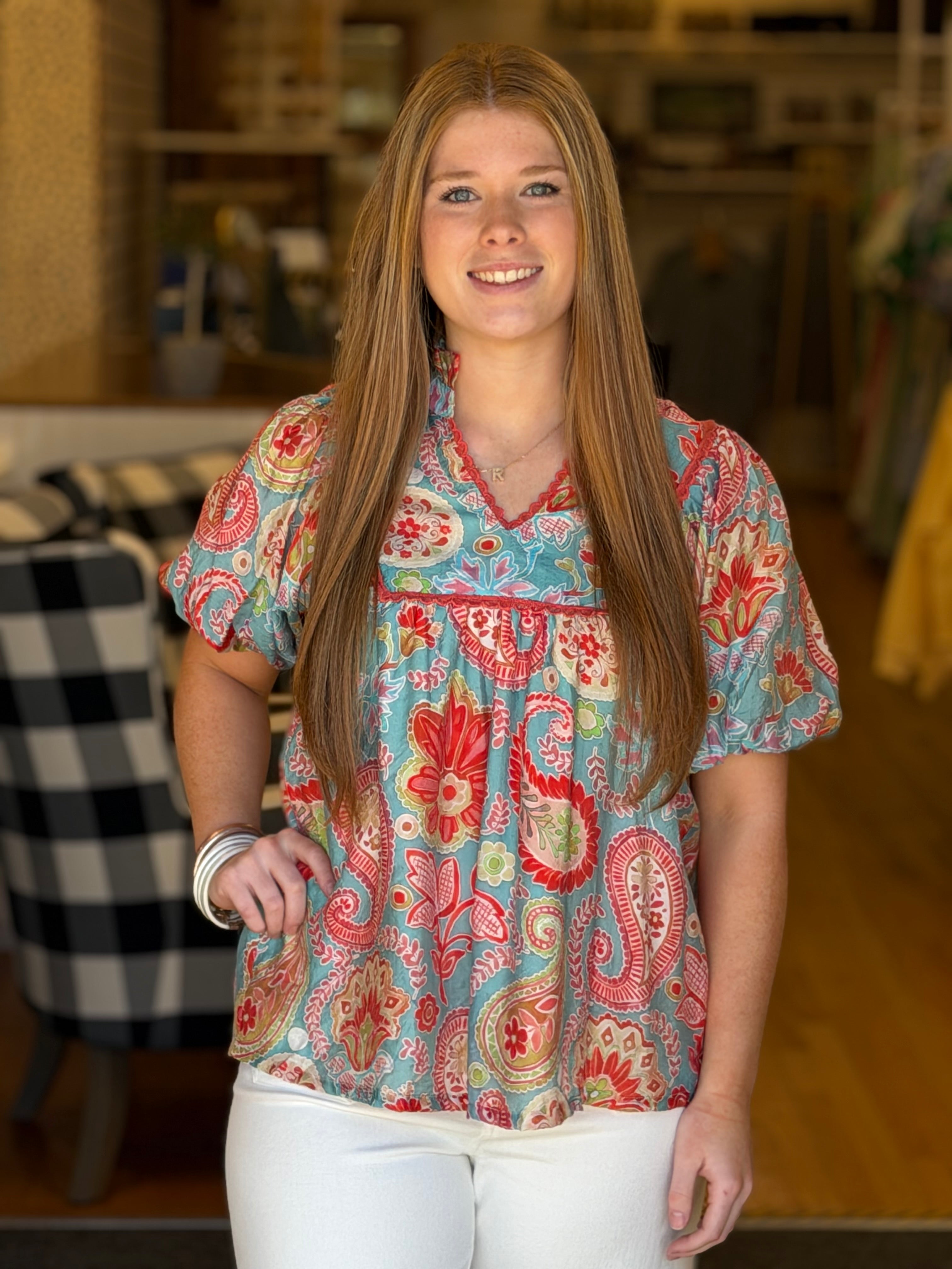 Paisley Print Top - Blue Mix