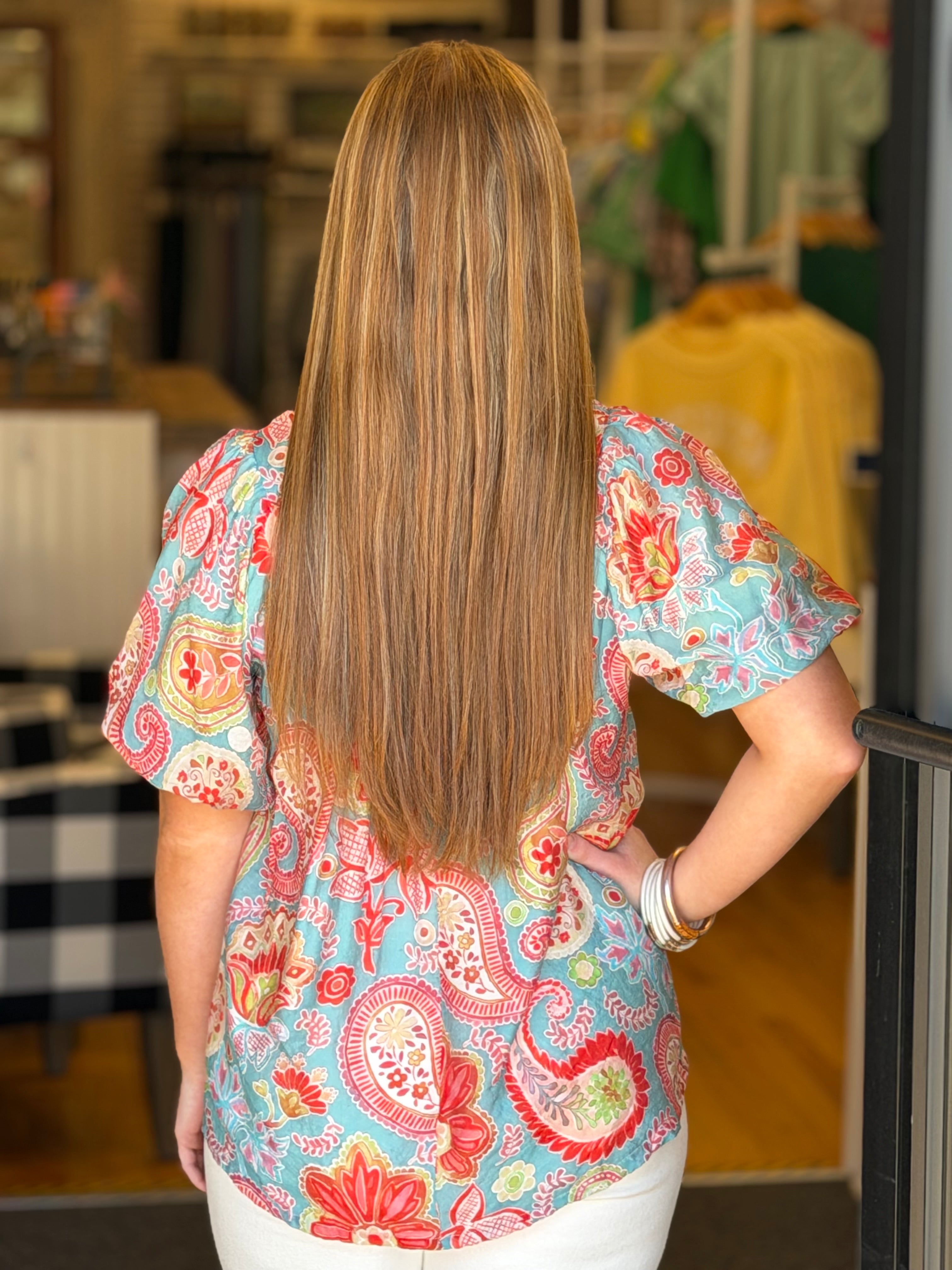 Paisley Print Top - Blue Mix