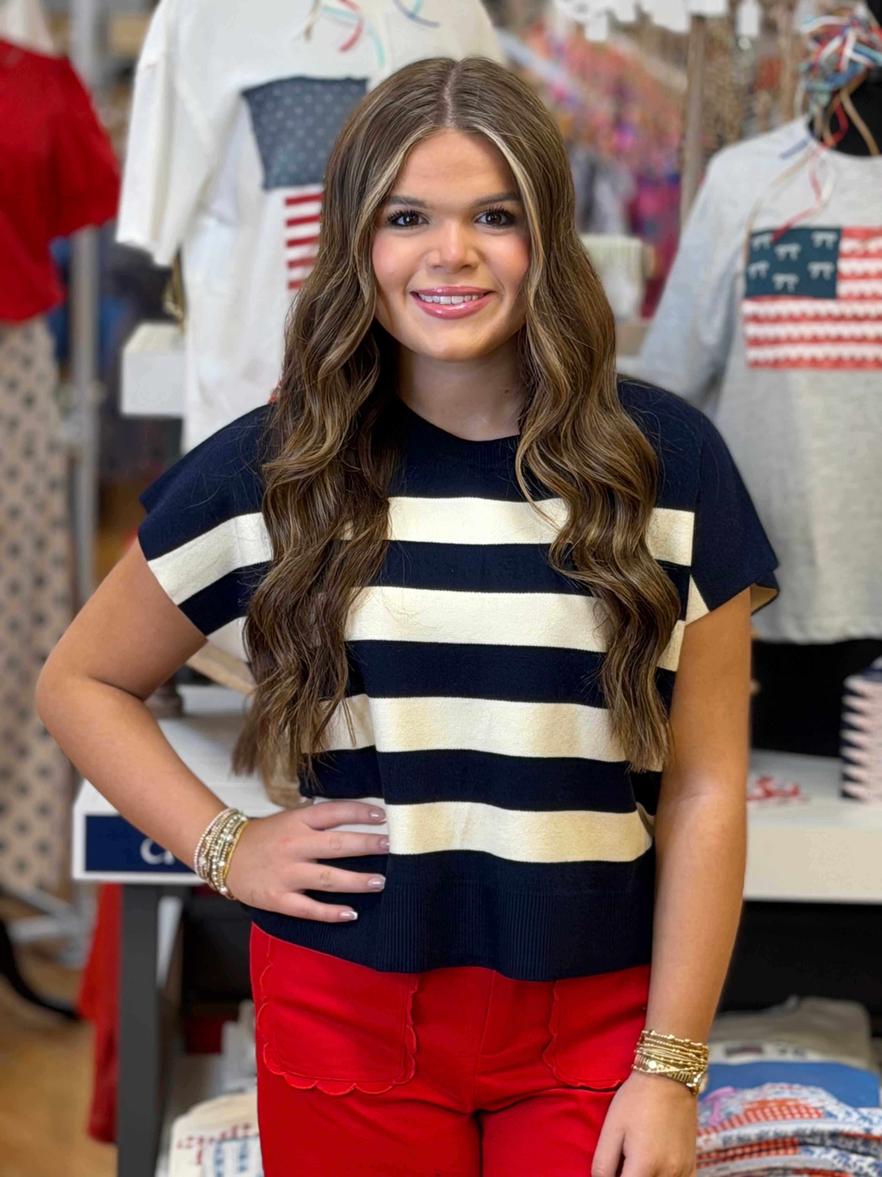Love Is In The Air Sweater - Navy and White