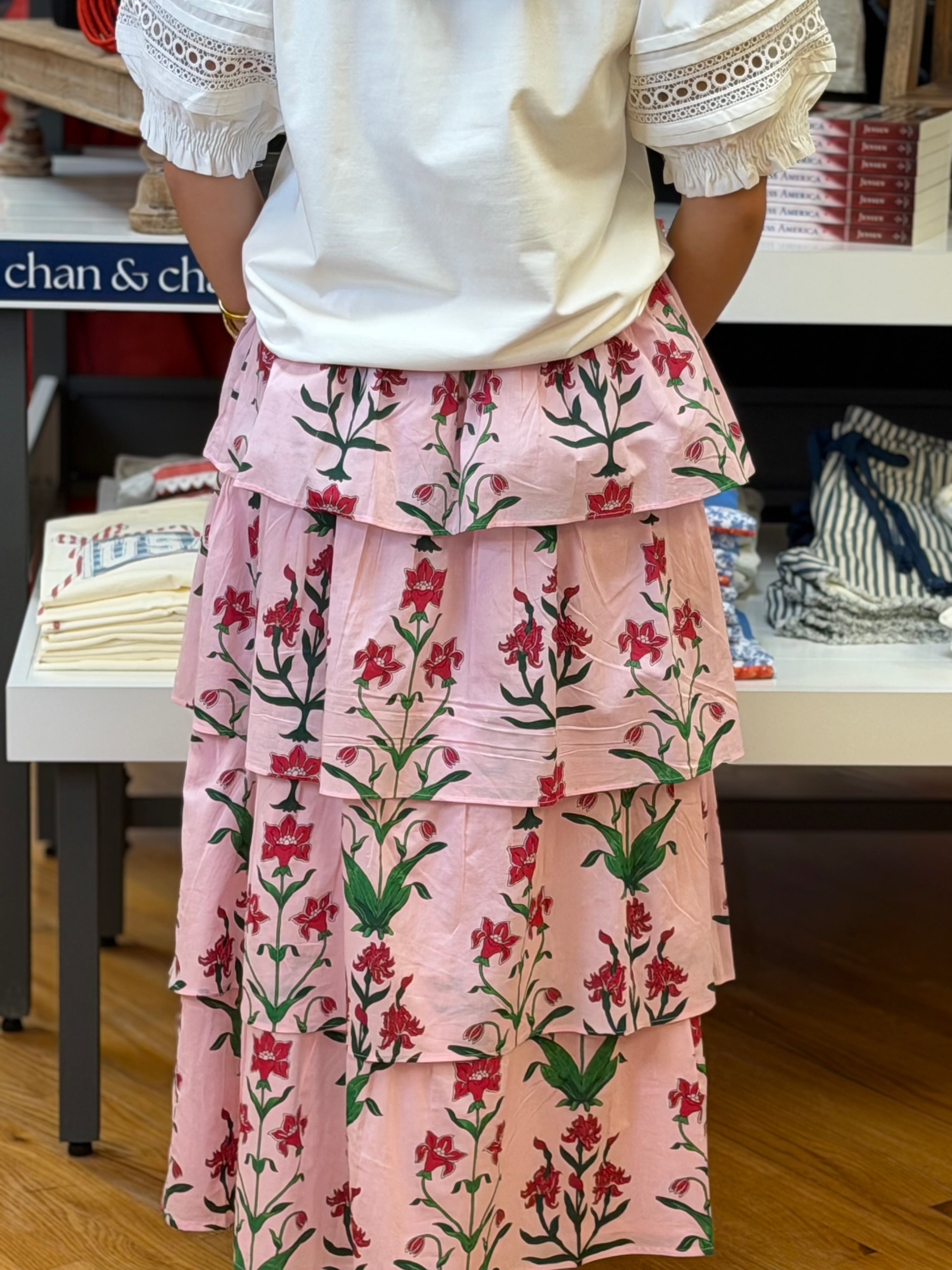 Heart of Grace Ruffle Cascade Maxi Skirt - Rose d'Iris