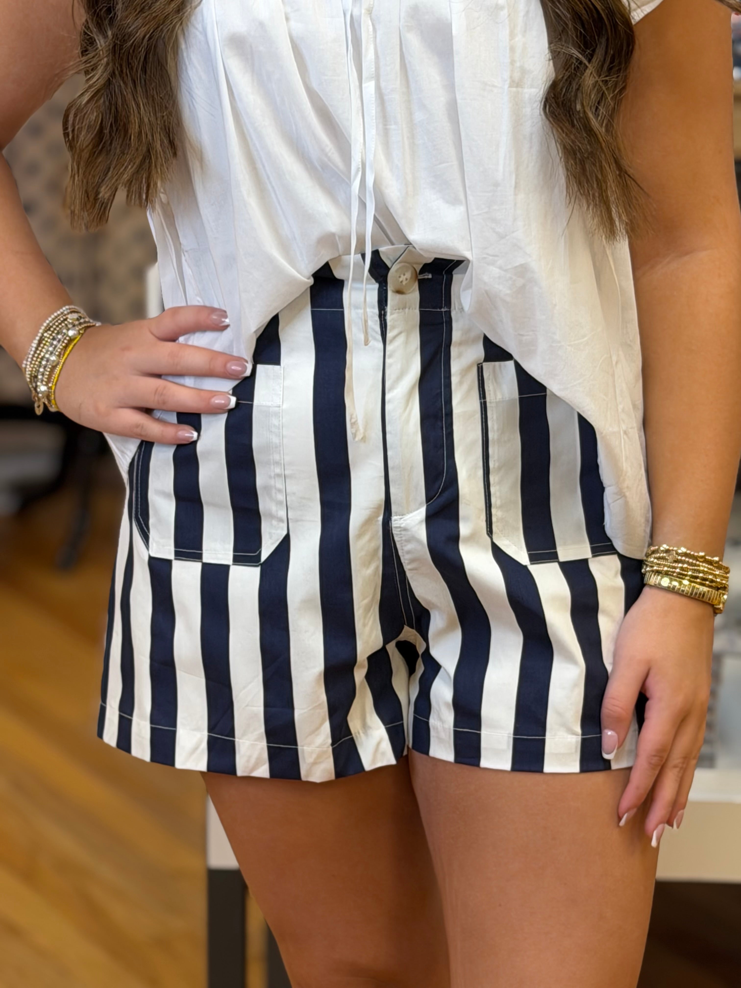 Beach Day Shorts - Navy and White
