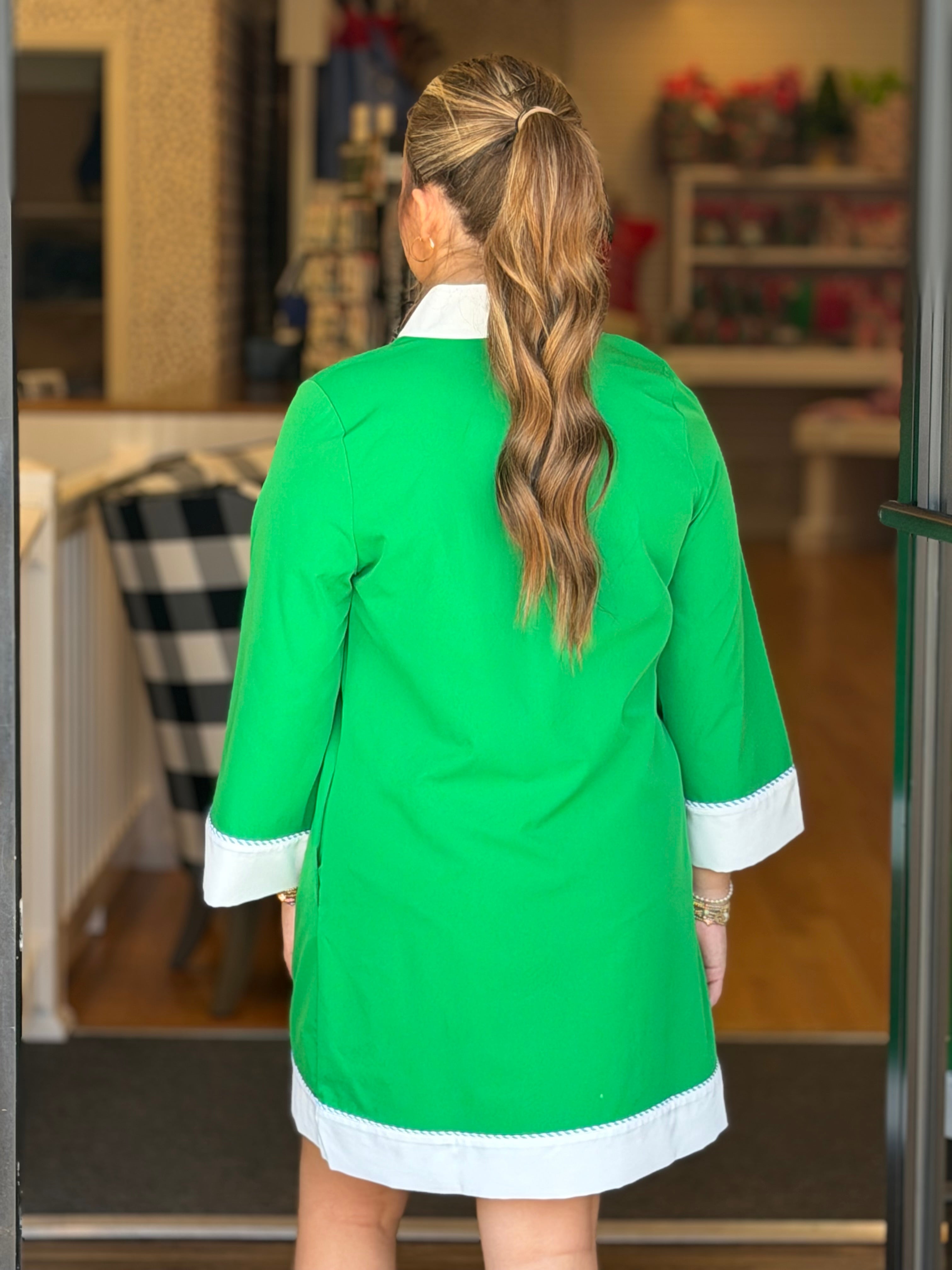 Mary Square Brenda Dress - Green and White