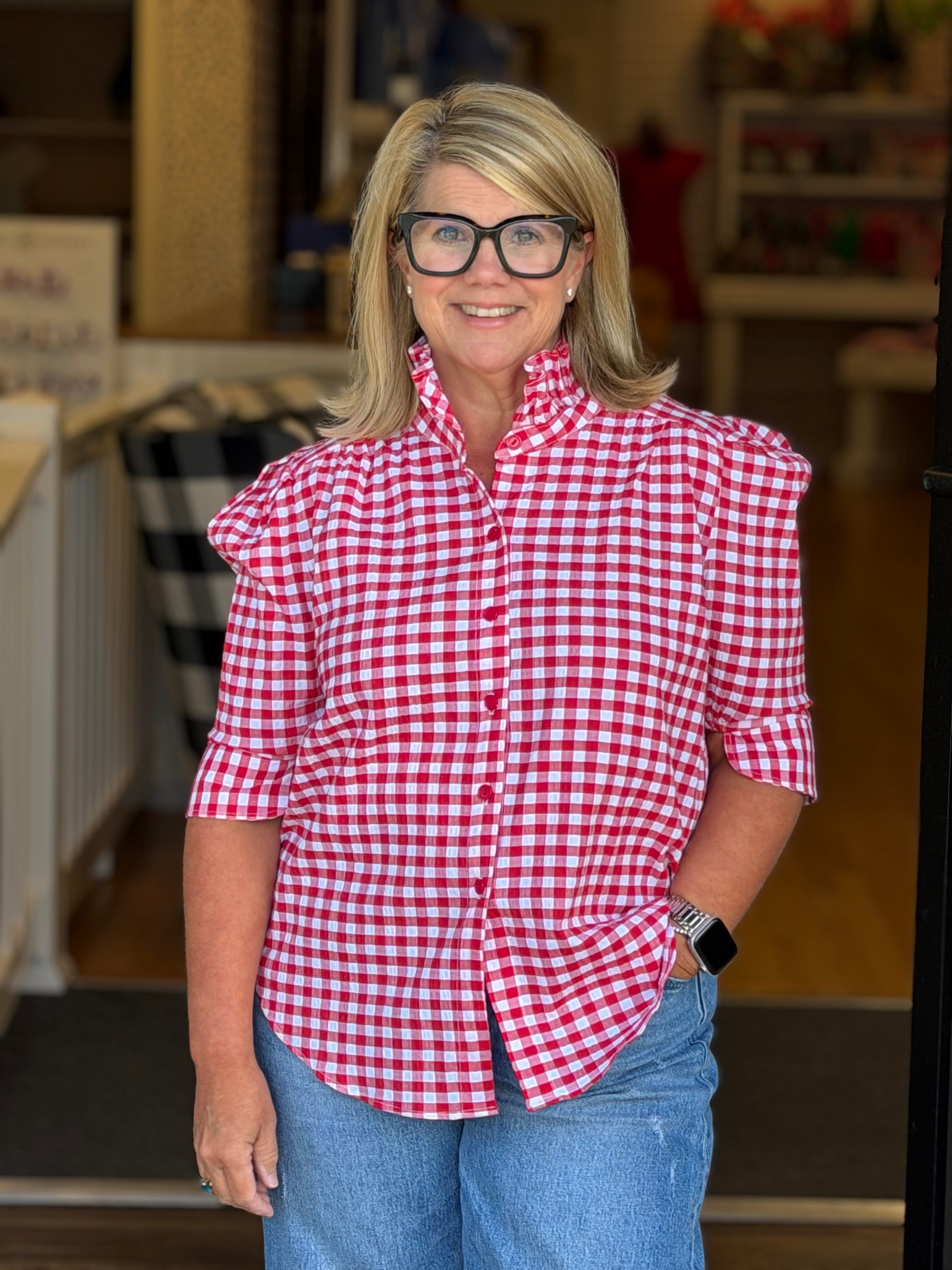 Adrienne Jodie Red and White Gingham Top