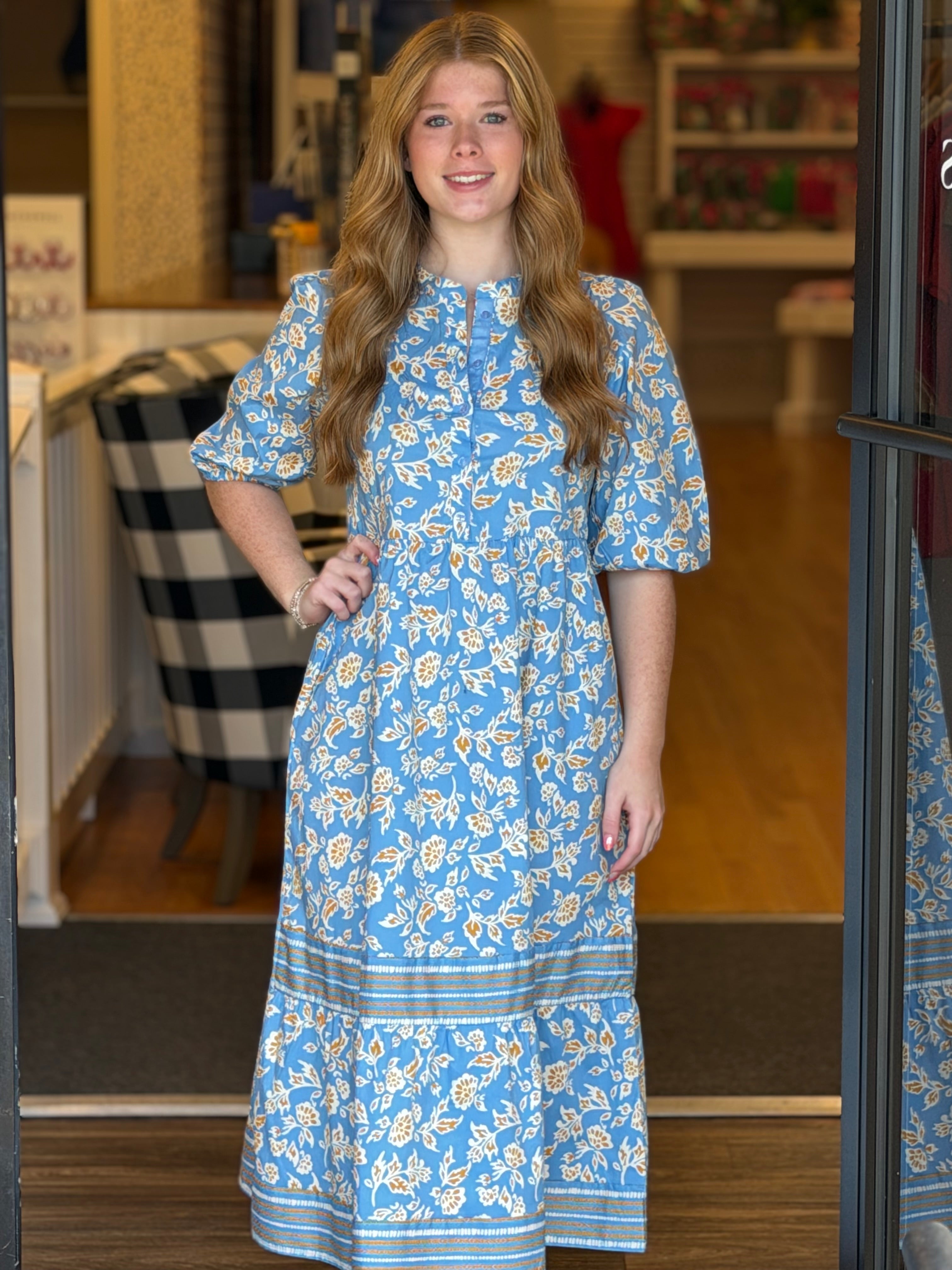 Mary Square Riley Dress - Ivy Script Gold