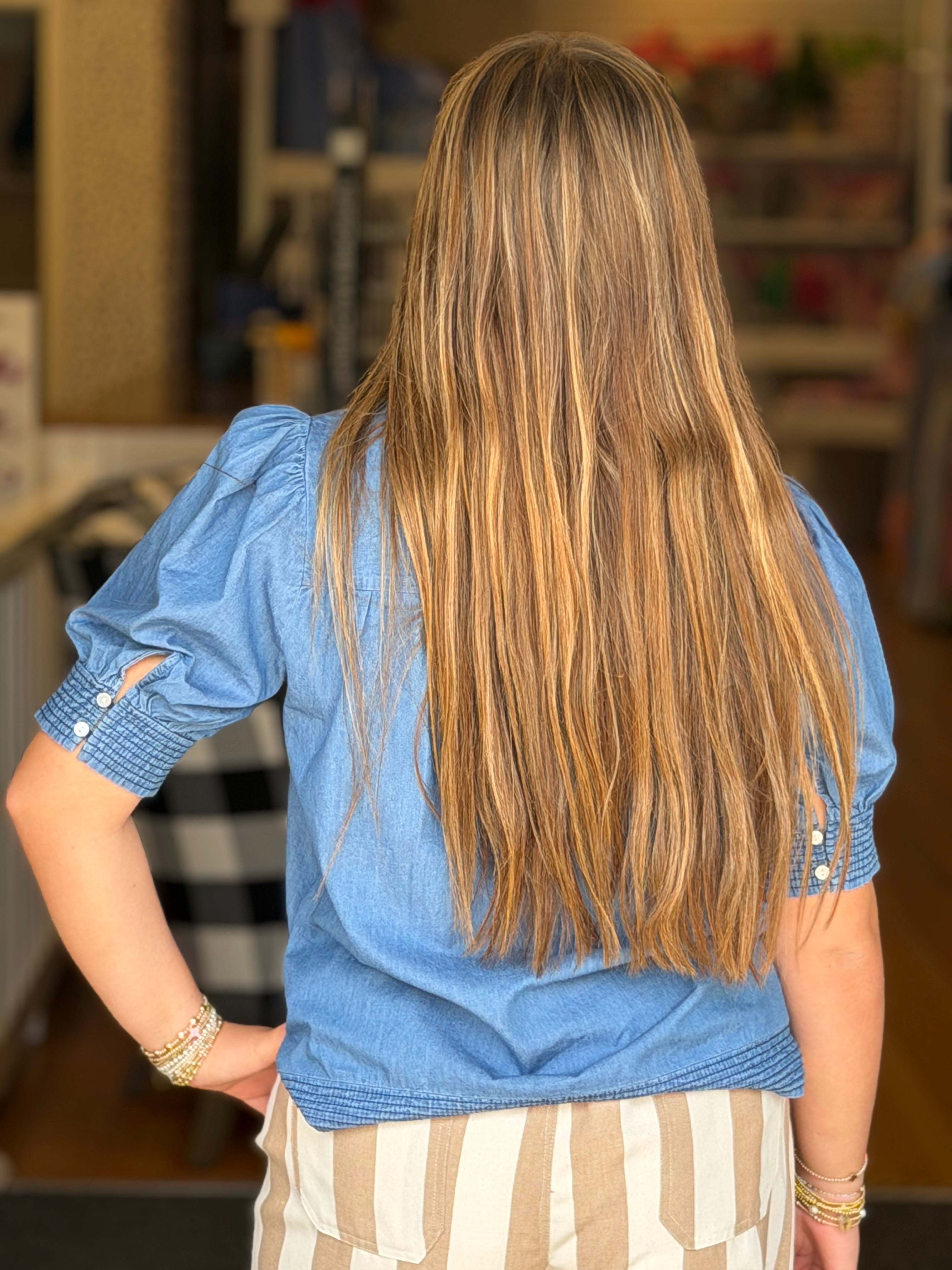 Mary Square Emmie Chambray Top