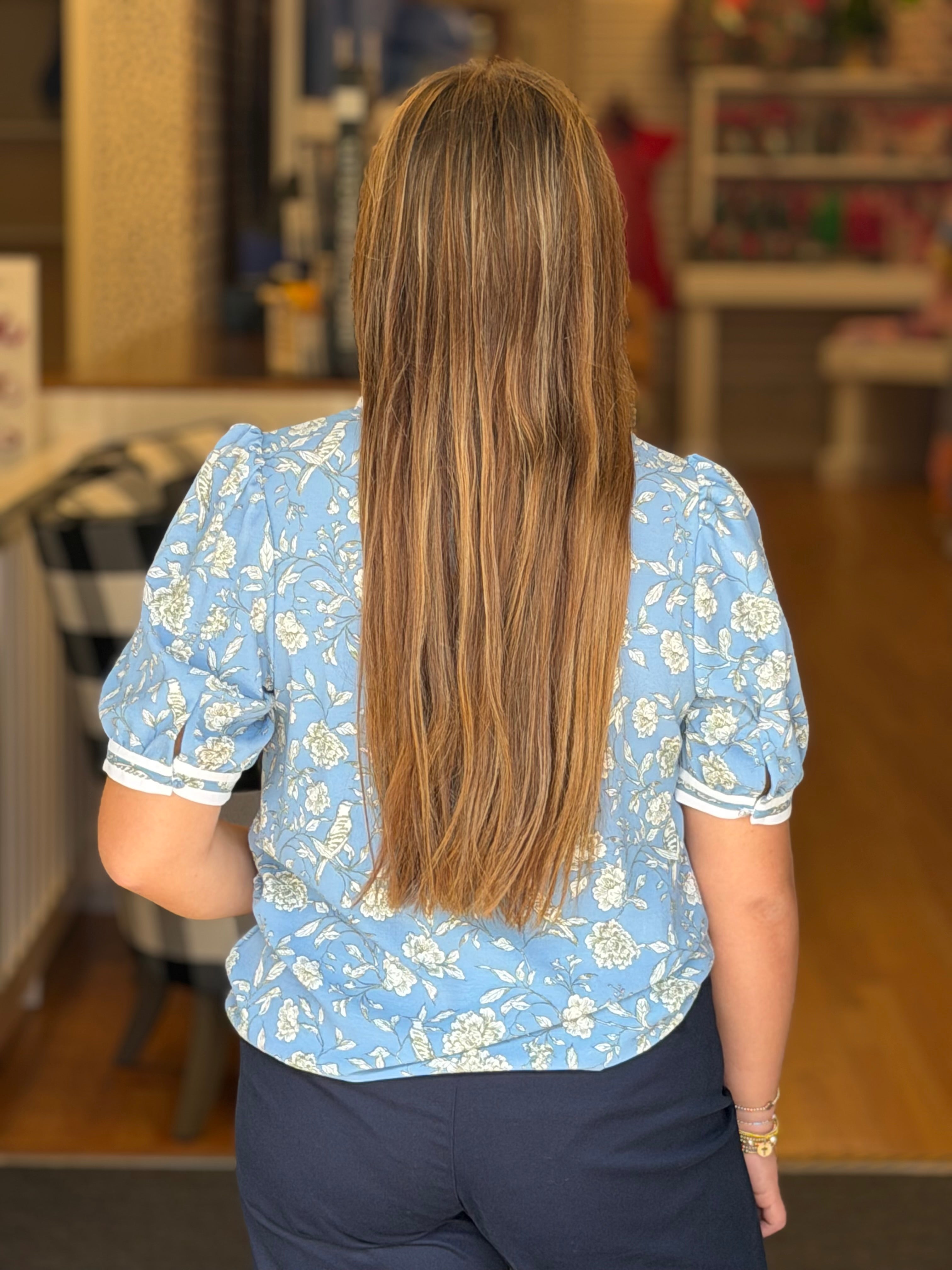 Mary Square Tricia Top in Song Bird Blue