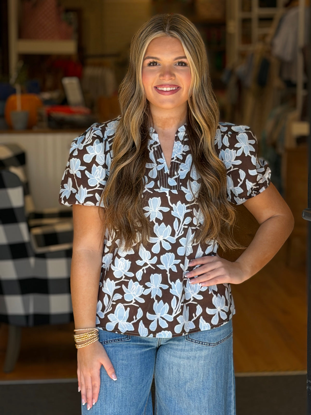Mary Square Lainey Top - Growing Grace Blue