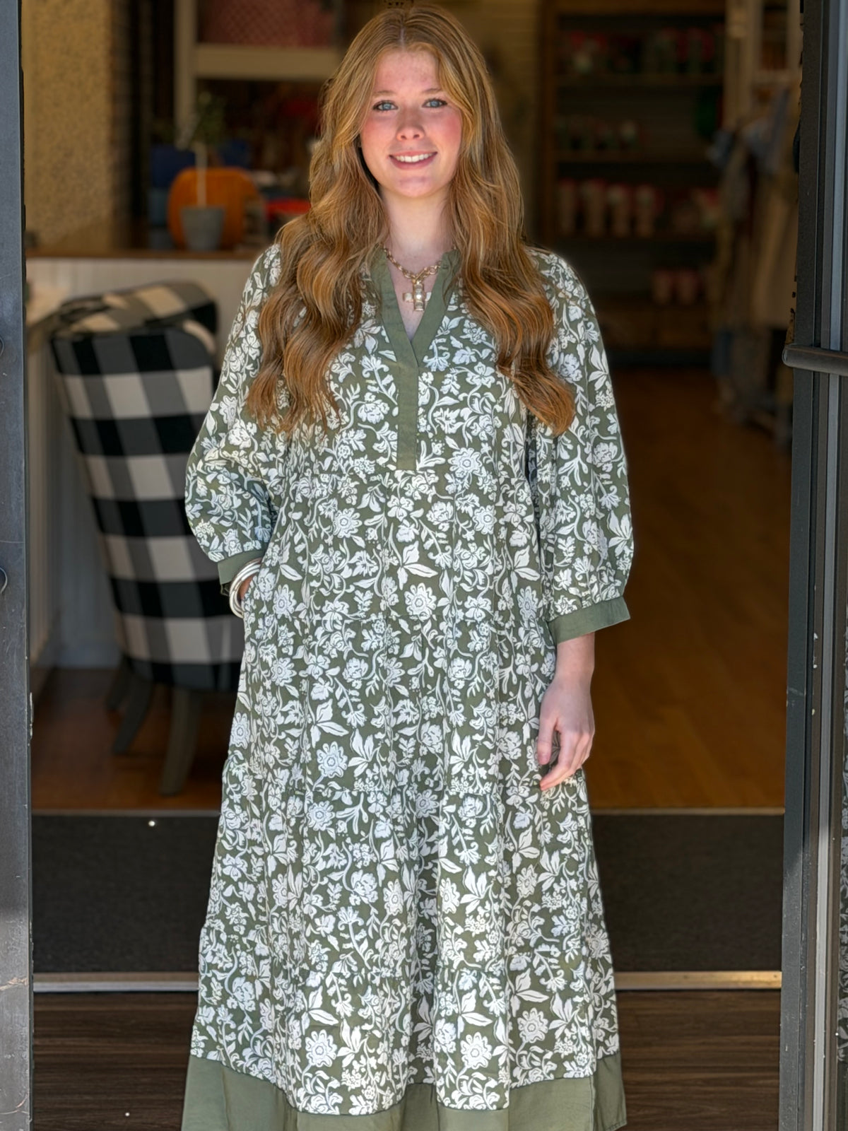 Mary Square Cameron Dress - Painted Trillium Olive